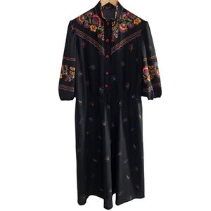 Vintage Black Midi Dress with Multicolor Embroidery